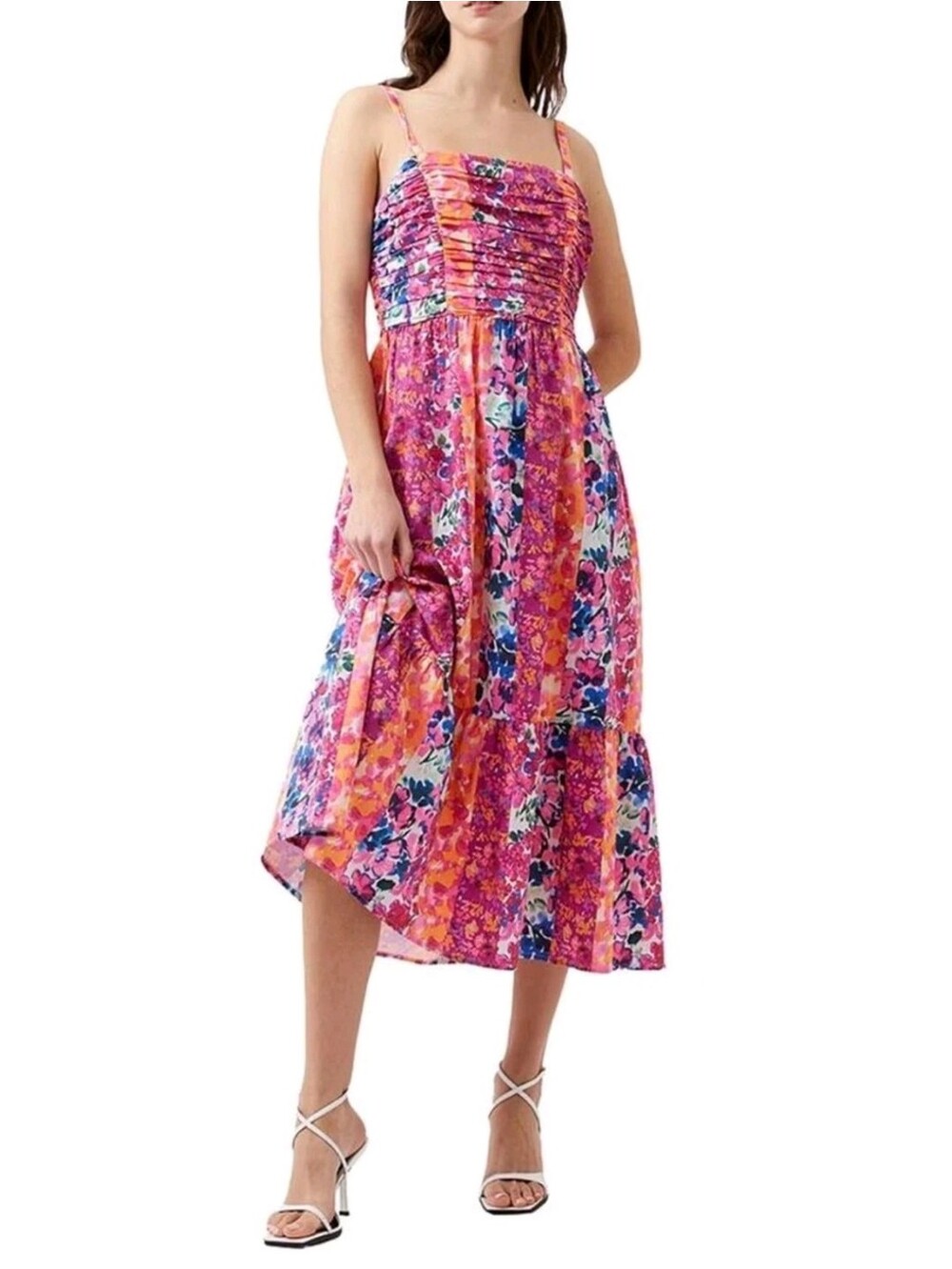 French Connection Women's Midi Dress Floral Patchwork Size 8 / Medium Summer